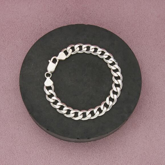 sterling silver italy mens 8mm cuban chain bracelet size 7in - Picture 1 of 3